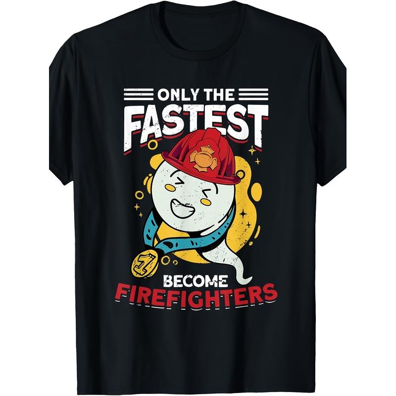 Men's Cool Fire Brigade Outfit - Fireman T-shirt, Black, S