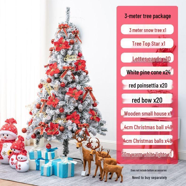 Golden Christmas Tree Set with Ornaments: 1.5m, 1.8m, 2.1m Flocked Pine with White Snow