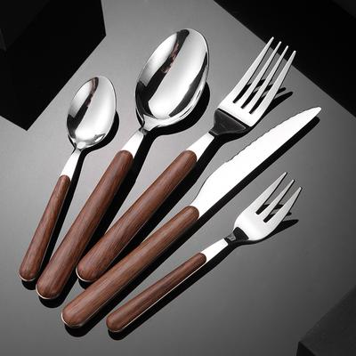 Stainless Steel Tableware with Imitation Wooden Handle Household Cutlery Dinnerware Knife Fork Spoon Teaspoon Kitchen Utensils