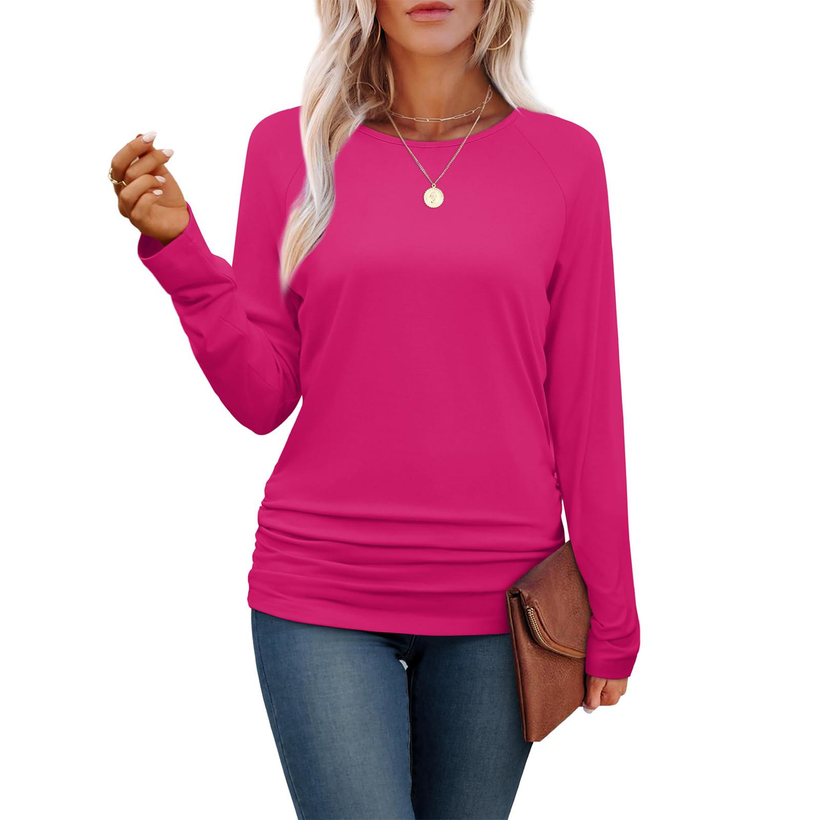 

Женский повседневный топ с круглым вырезом и длинными рукавами, подол, боковая оборка S