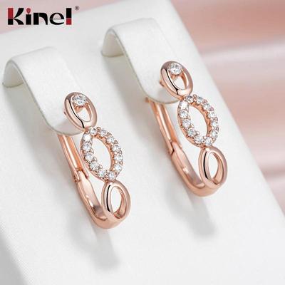Kinel Rose Gold Color Drop Earrings For Women Natural Zircon Pave Setting Fine Jewelry