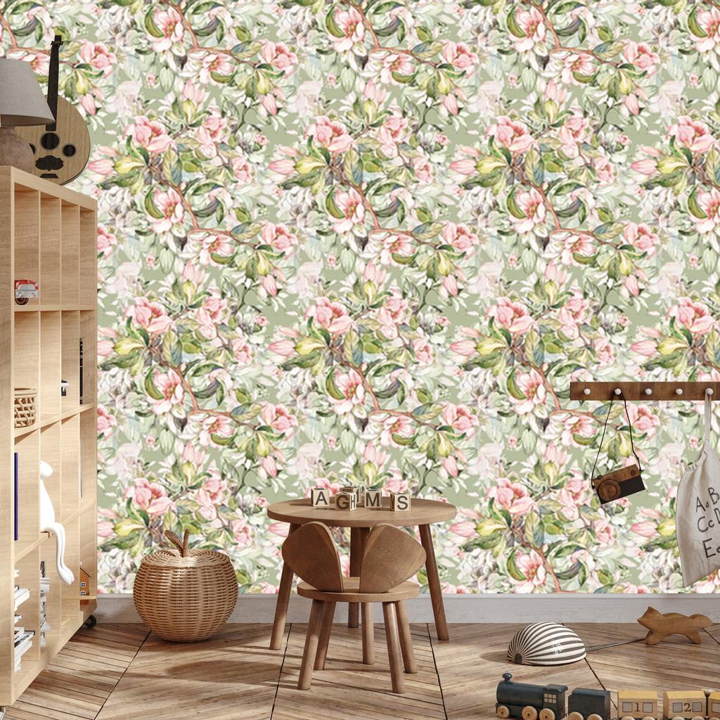 Spring Flowers Wallpaper in Watercolor Style for Living Room and Bedroom 50x1000