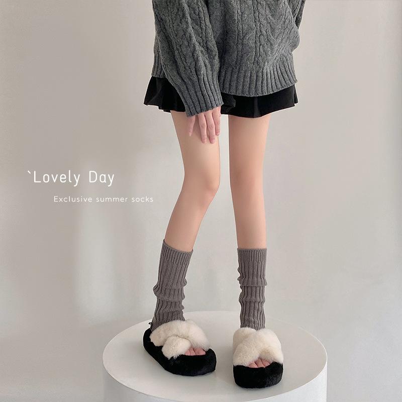 Socks College Style Spring And Autumn Medium Tube Stacking Socks Solid Color Lace Lolita Wool Leg Cover