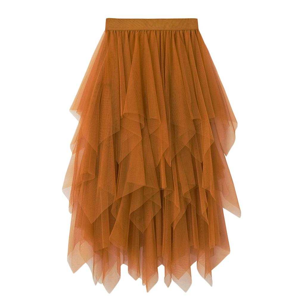 Gonna alla moda sexy da donna in rete a tinta unita, gonna a bolle irregolare in tulle elastico, vita quotidiana e vacanza