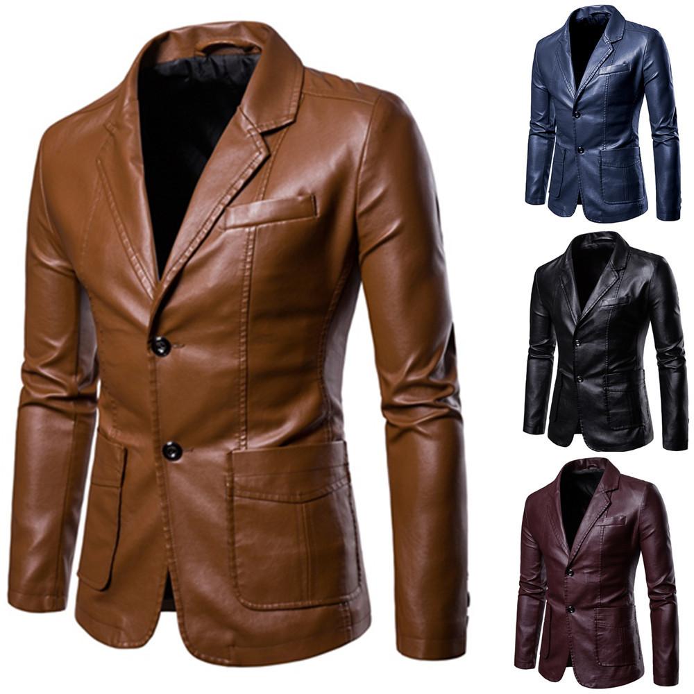 Giacca in pelle con risvolto da uomo in PU piccolo e versatile autunno e inverno da uomo