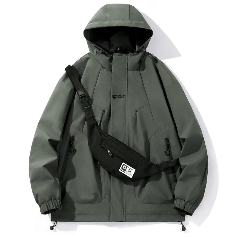 Spring and autumn fashion outdoor hardshell jacket men's windproof waterproof work with diagonal small bag jacket