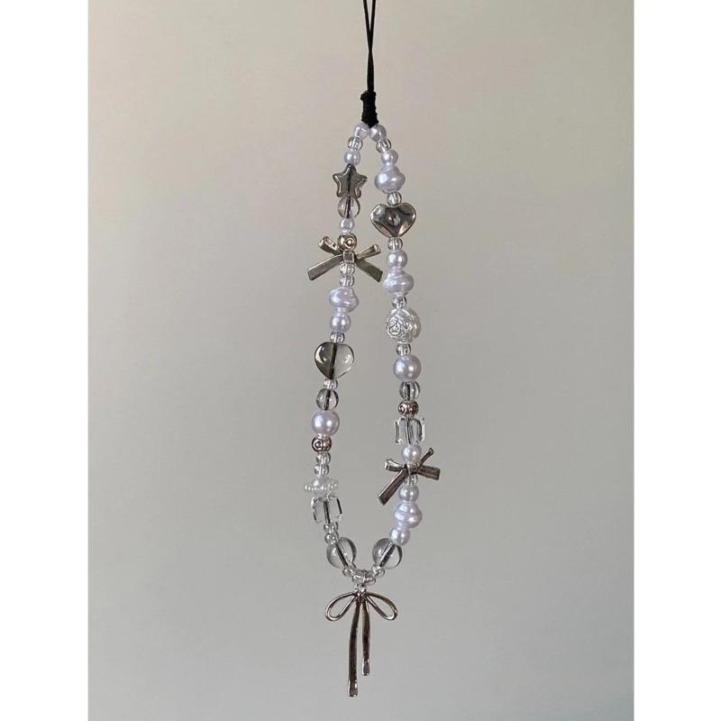 Bracelet de perles d'amour pour femmes, petit nœud en cristal frais, fleurs, amour, chaîne de téléphone portable, anti-chute, accessoires de coque de téléphone portable, DIY