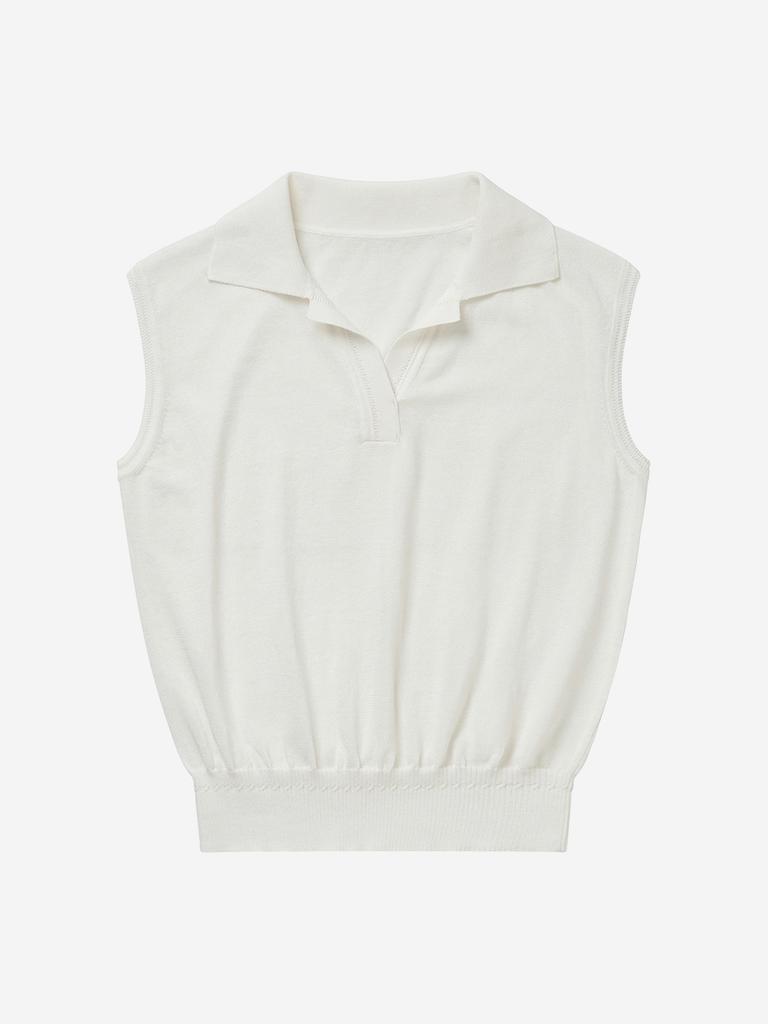 LORDLOAR Signature Summer Collared Sleeveless Knit White