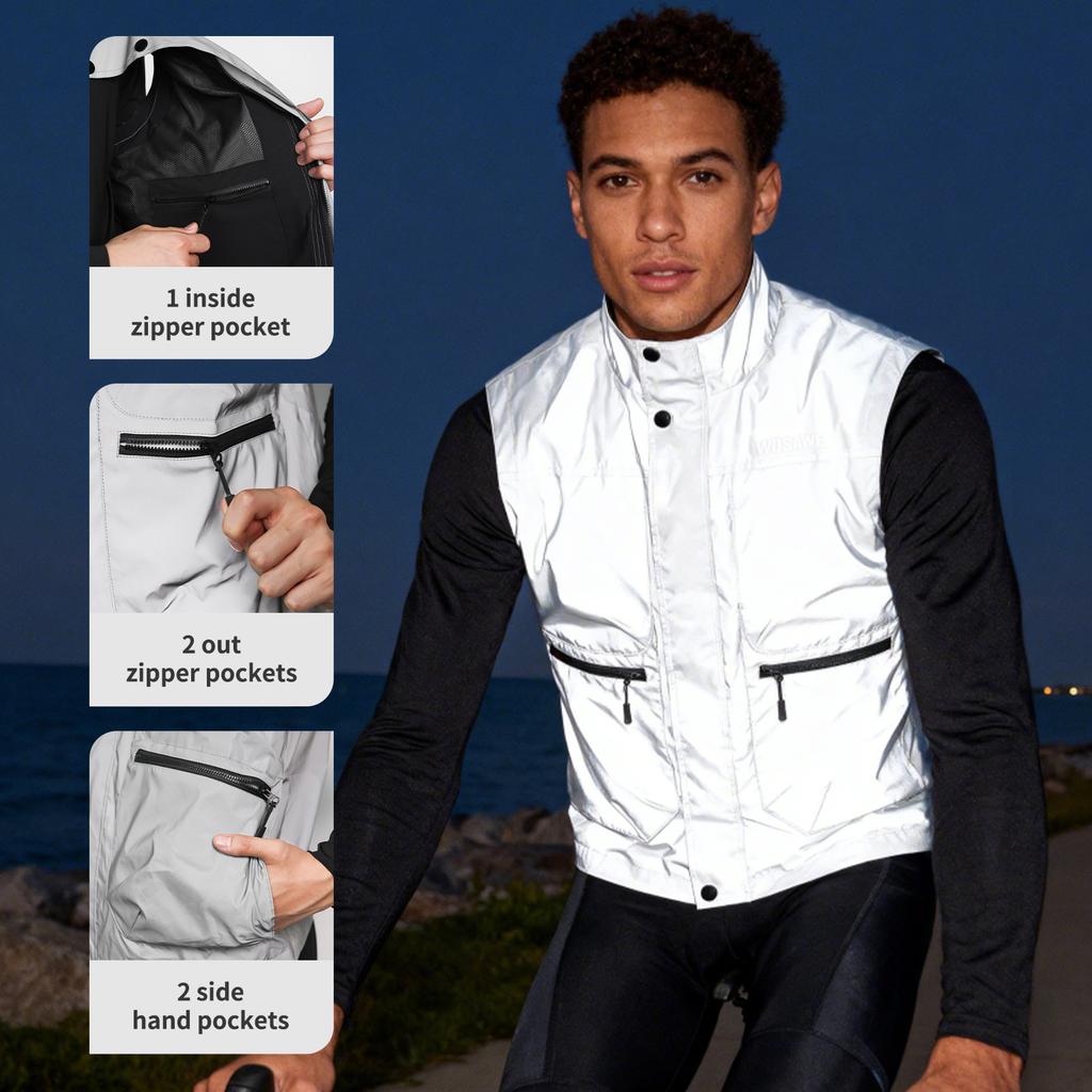 WOSAWE Unisex Voll Reflektierende Fahrradweste Hohe Sichtbarkeit Bike Gilet Winddicht Wasserdicht Ärmellose Jacke für Nachtfahrten