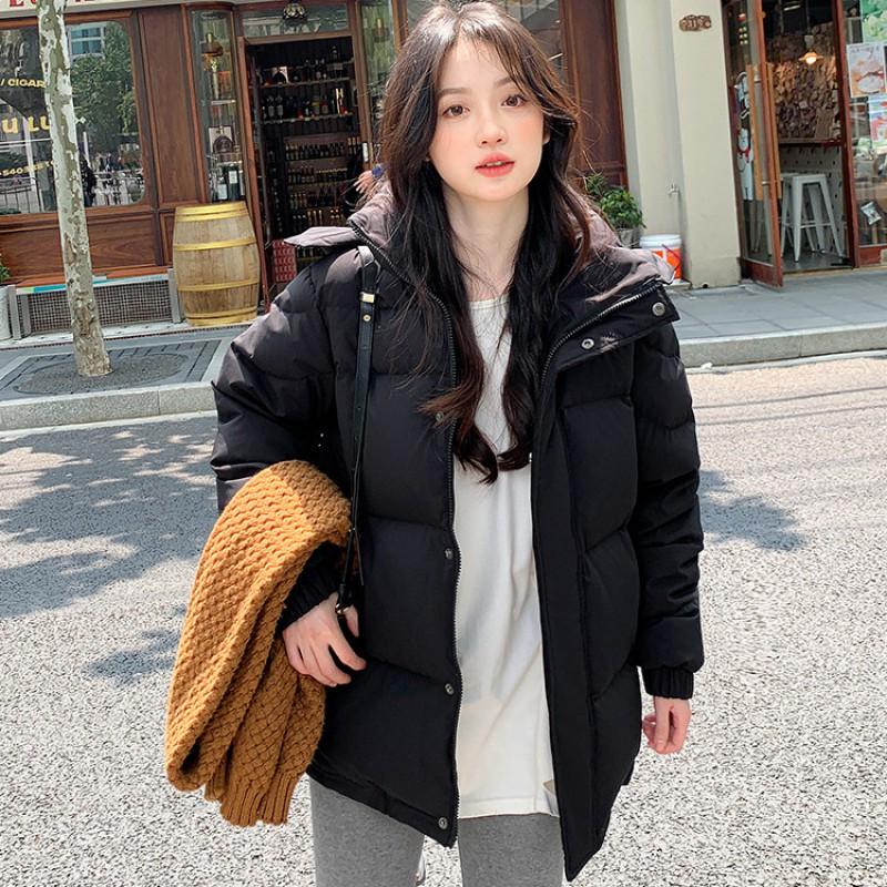 Womens Short Puffer Jacket With Hood White Duck Down Warm Loose Fit Small Stature Students Casual Winter Coat