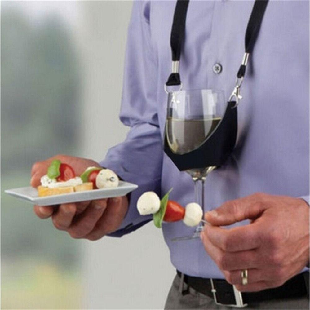 Black Yoke Glass Support Leather Wine Strap Sling Portable Wine Glass Holder  Birthday Party
