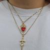 European and American Jewelry, Retro Red Love Sword Pendant Necklace Light Luxury High Sense Sweet Cool Collarbone Chain Woman