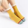 5 Pairs Women Candy Color Splicing Design Socks, Mid-tube Ribbed, Breathable, Sweat-absorbent, High Elastic