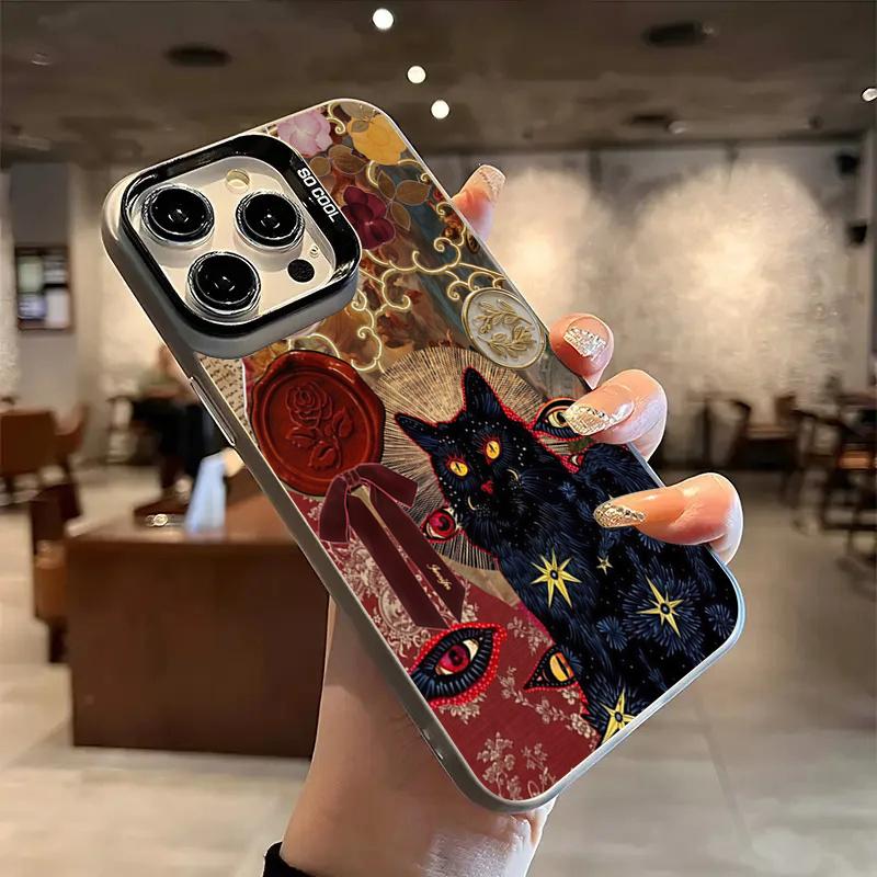 Black Cat Leopard Print Electroplate Silver Phone Case For Xiaomi Mi 15 14 13 12 13T 14T Pro 11 Lite NE Poco X5 X6 M6 Pro Cover