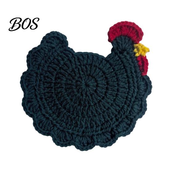 Animal Shaped Coasters Crochet Hen Coaster, Handmade Chicken Shape Knitted Mat Novelty Gift for Coffee Cup, Cute Kitchen Countertop Bar Accessory