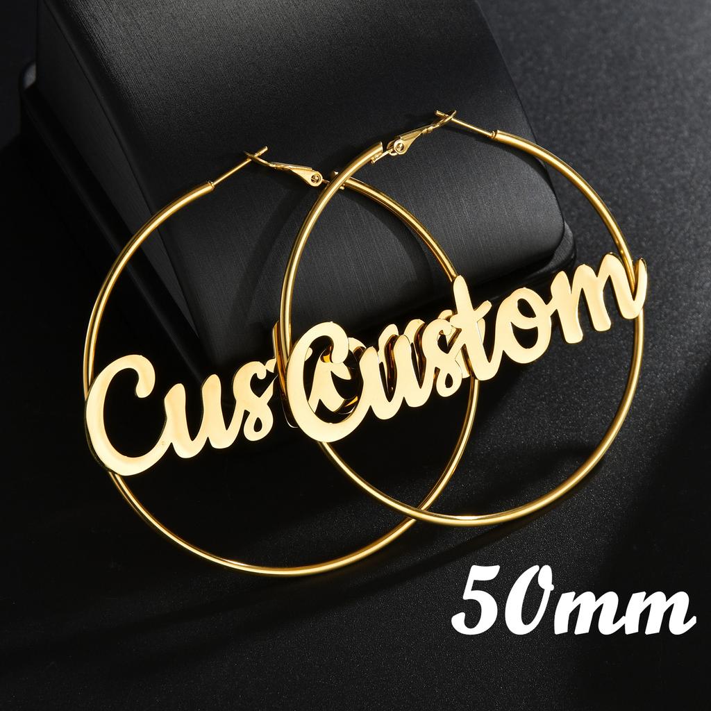 Atoztide Personalized Name Stainless Steel Letter Earrings For Women 3 Color Custom Name Cricle Earrings Weddings Party Jewelry
