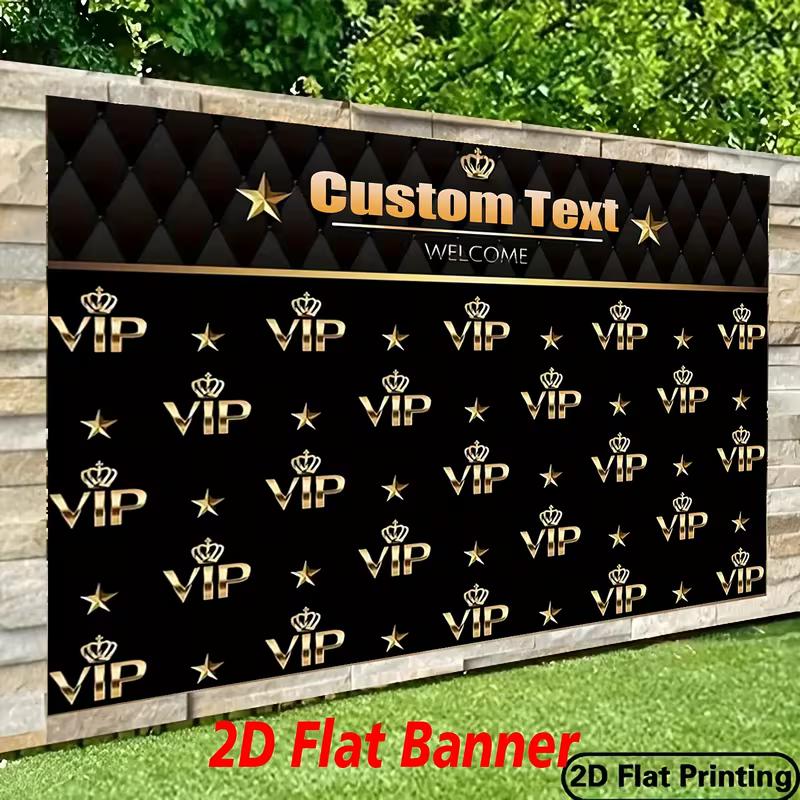 Custom VIP Welcome Banner, Black Gold Star & Crown Backdrop for Red Carpet, Prom & VIP Events