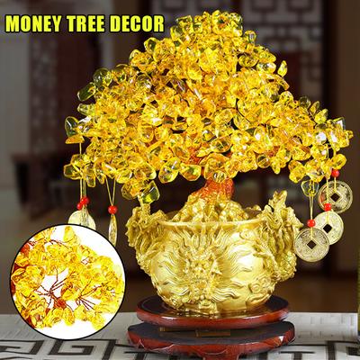 Yellow Crystal Lucky Money Tree Feng Shui for Wealth Luck Home Decor Gift