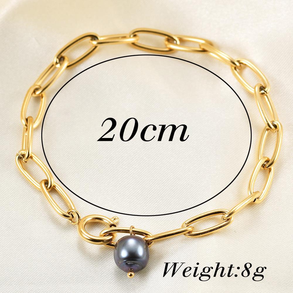 18K Gold Black Pearl Cross Chain Bracelet: Retro Punk Style