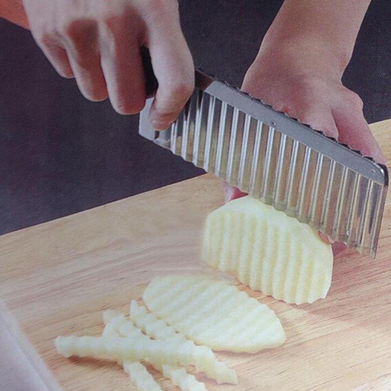 1Pc Vegetable Cutter Stainless Steel Potato Wavy Edged Cutter Knife Gadget Potato Cutter