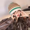 Women's Autumn and Winter Warm Knitted Hat Korean Style Striped Big Head Circumference Face Small Ear Protection Head Hat
