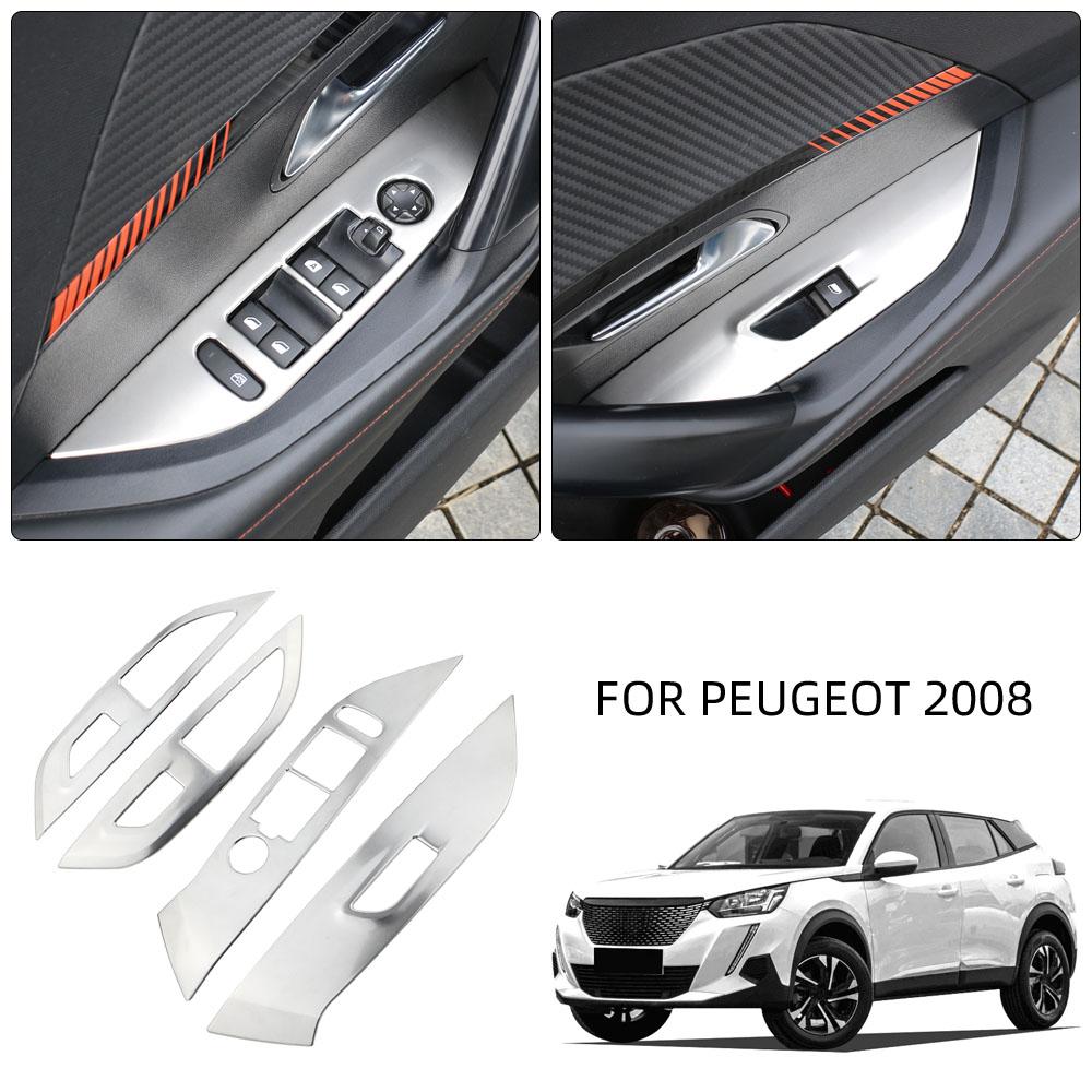 

4pcs Armrest Window Rise Lift Control Switch Panel Cover for Peugeot 2008 2020 - 2022 LHD Door Lock Decoration Trim Accessories LHD срібний