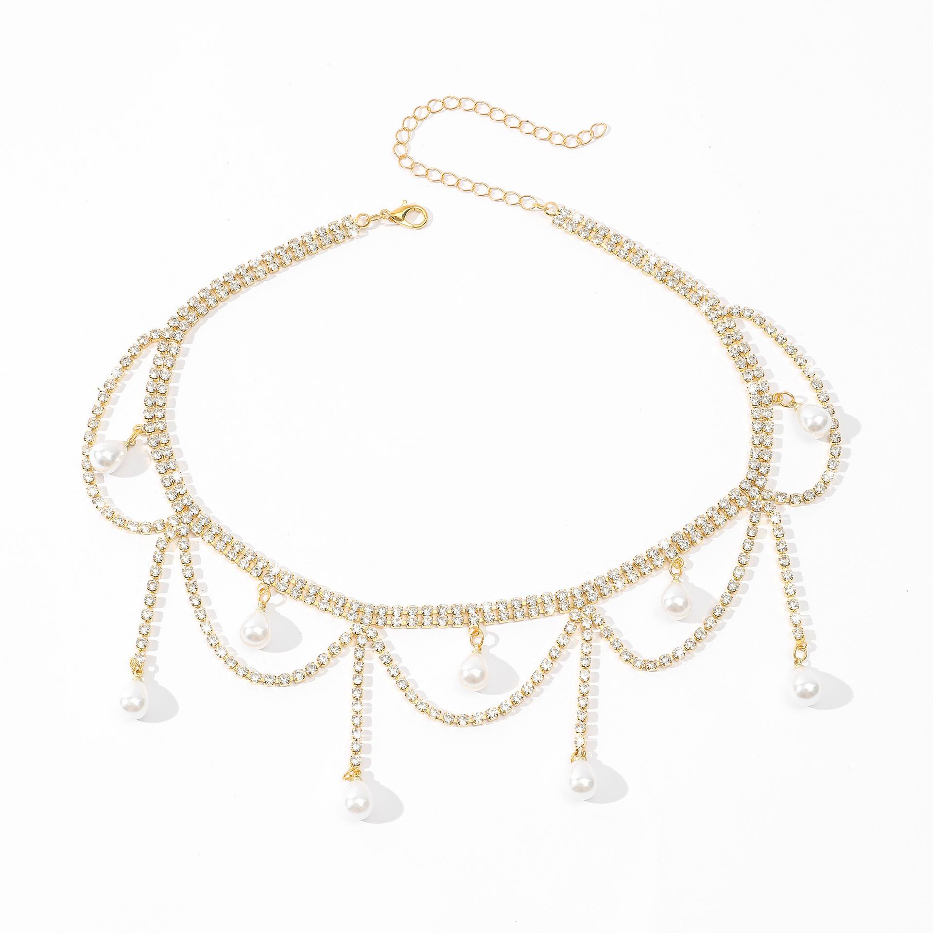 European and American accessories, fashionable temperament tassel geometric rhinestone hot girl collarbone chain, necklace for women, crystal