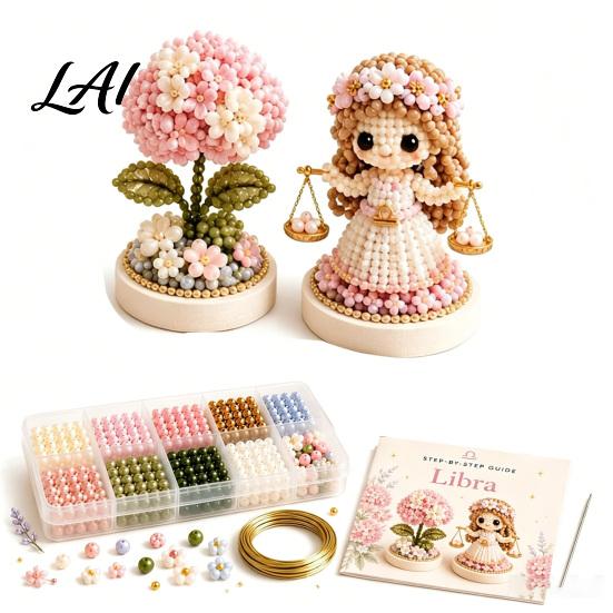 Handmade Zodiac Flower 12 Signs Bead Craft Kit DIY Beaded Garden 3D Astrology Kit with Pre-Sorted Beads Tools Project for Beginners Adults Teens