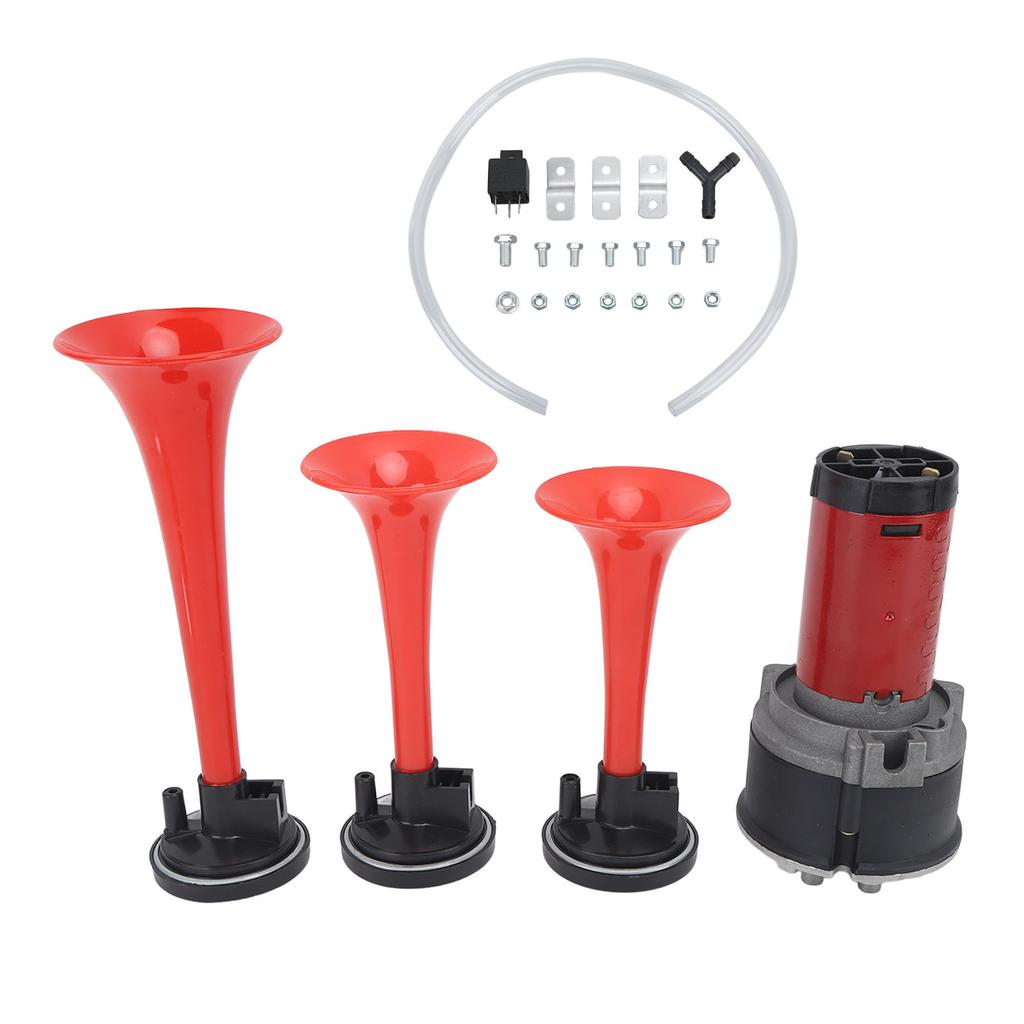 Musik Lufthorn 3 Trompeten 12V 125dB Musikalisches Klang Lufthorn mit Luftkompressor und Schlauch für LKW