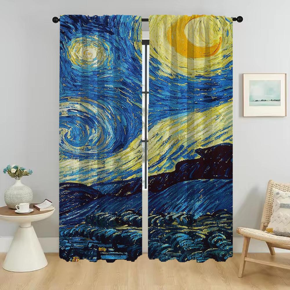 Halloween Decoration Van Gogh Blackout Curtain for Room 2 Panel Kitchen Curtains for Camera Partition Home Interior Curtains