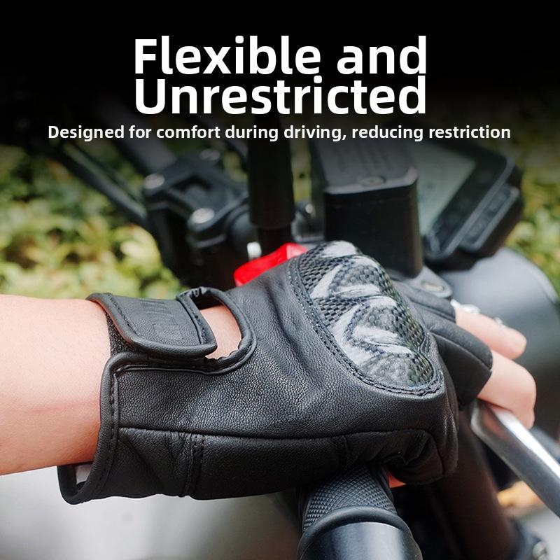 Premium Ziegenleder Halbfingerhandschuhe mit Karbonfaser-Schutz, Anti-Rutsch Handgelenksschutz Handschuhe für MTB, Rennrad, Klettern