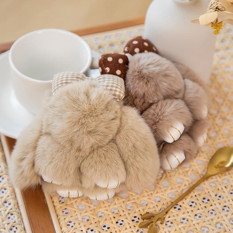 Mini králičí klíčenka králičí kožešinová bambulka klíčenky dámské tašky ozdobný přívěsek klíče od auta doplňky plyšové hračky pro miminka Peluche