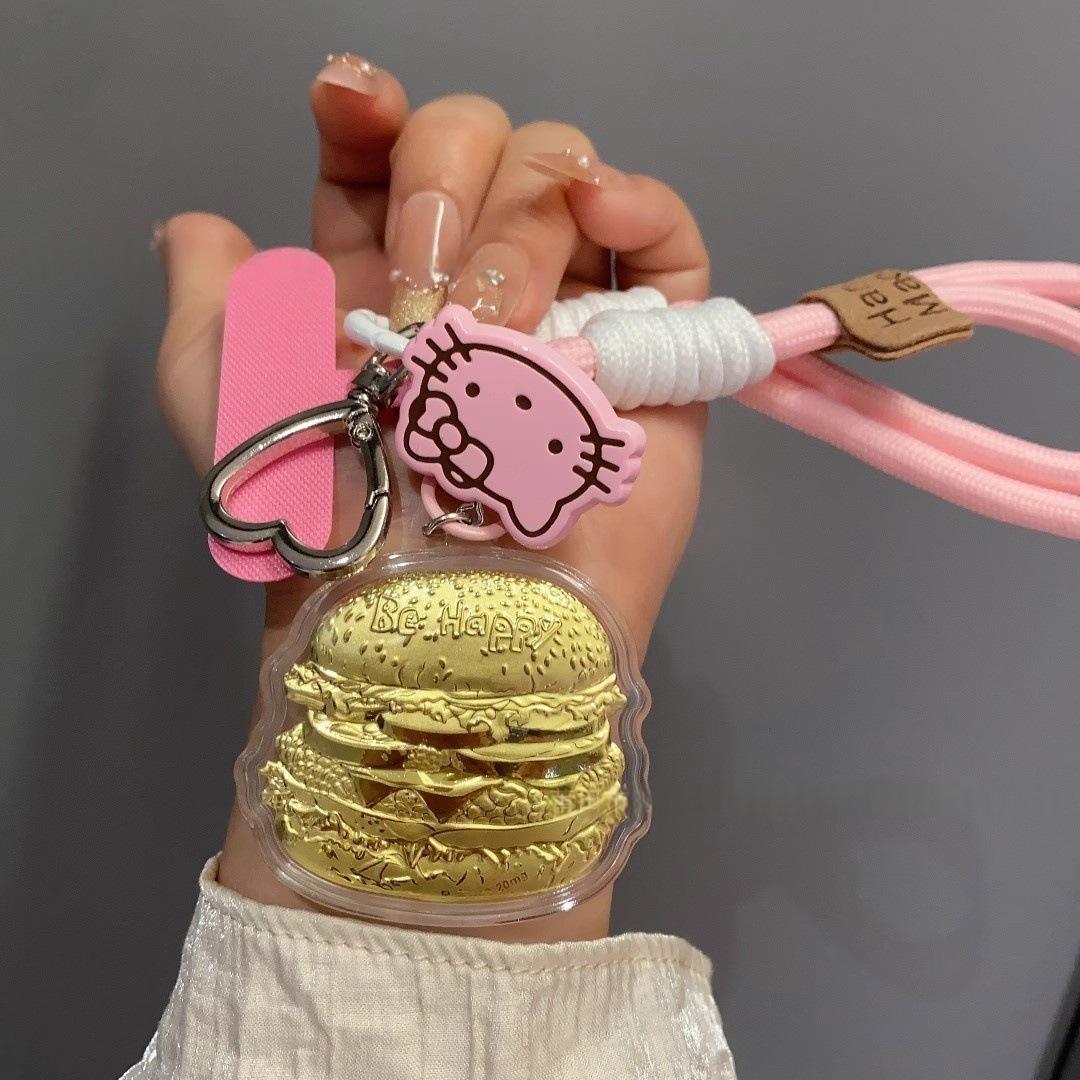 

Gold Hello Kitty Keychain: Cute Cartoon Gold Flakes Bar Phone Strap & Bag Pendant