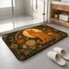 Golden Feline Elegance Floor Mat Machine Washable Soft Flannel Area Rug, Non-Slip Absorbent Floor Mat for Living Room Bedroom