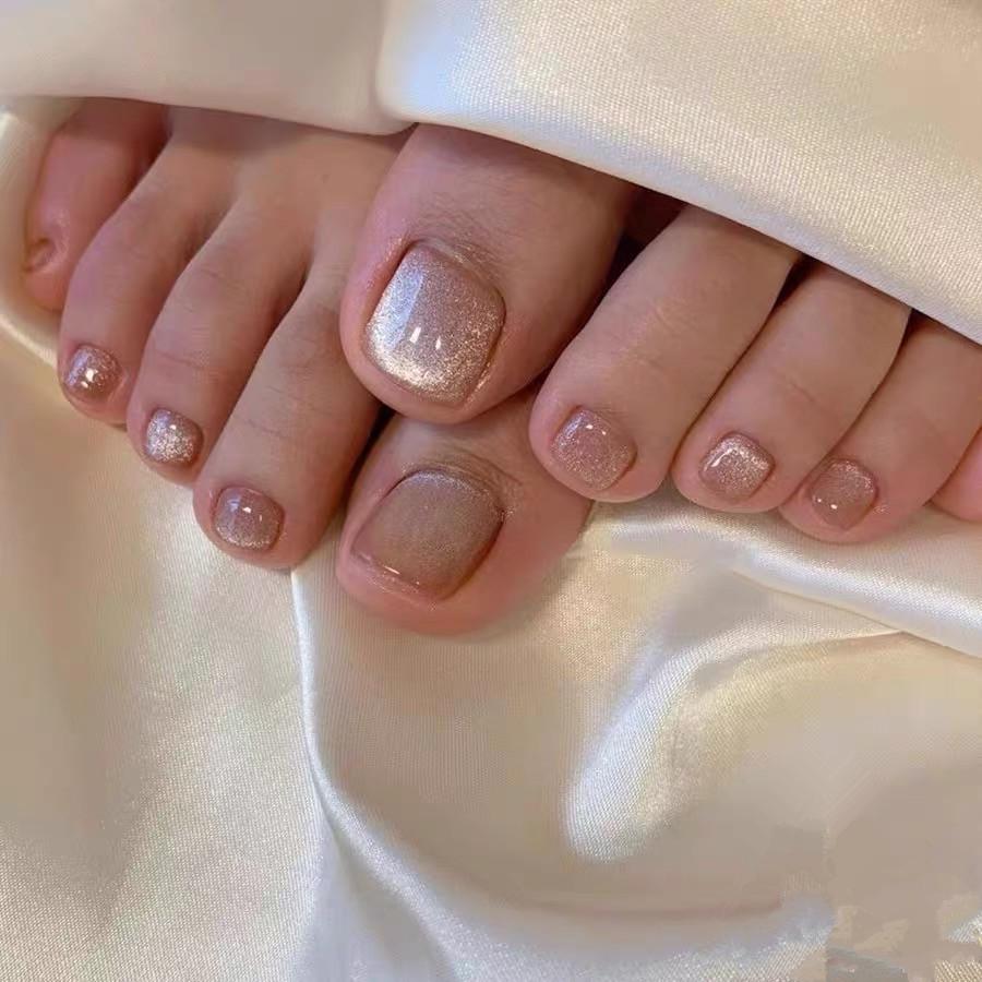 Peach Blossom Pink Removable Toenail Stickers with Crystal and Whitening Effect