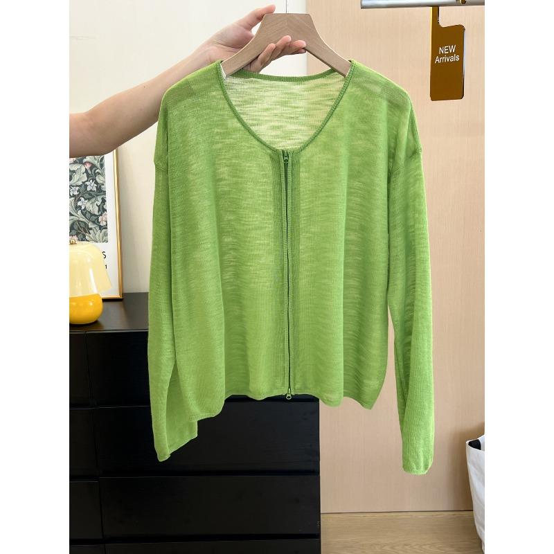 

Orange knitted sunscreen cardigan women s summer fashion air-conditioned shirt top One Size зелёный