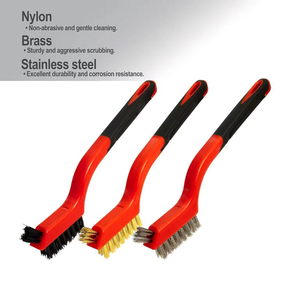 Zestaw trzech szczotek kuchennych do okapów gazowych, usuwania tłuszczu i plam, narzędzi do czyszczenia płyt kuchennych, stalowy drut, mały