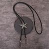 Men's Rodeos Bolo Tie with Metal Star and Turquoises Leather Cord Necktie Adjustable Chain Necklace for Western Fashion
