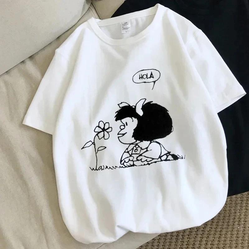 Harajuku Fun Cartoon Mafalda Kawaii Pattern Printed T-shirt Summer Cotton T-shirt Fashion Trend Top Harajuku Cotton Street Wear