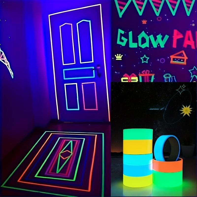 6 ks Neonově zářící páska, 6 barev - Vodotěsná, UV reaktivní fluorescenční samolepka, Reflexní bezpečnostní výstražná páska