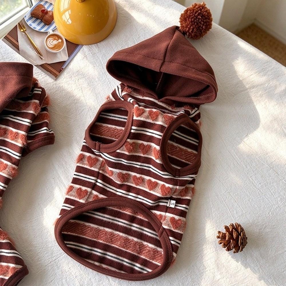 Warm Dog Four-Legs Clothes Heart Pattern Pet Jumpsuit Striped Dog Hoodie Outdoor Activity