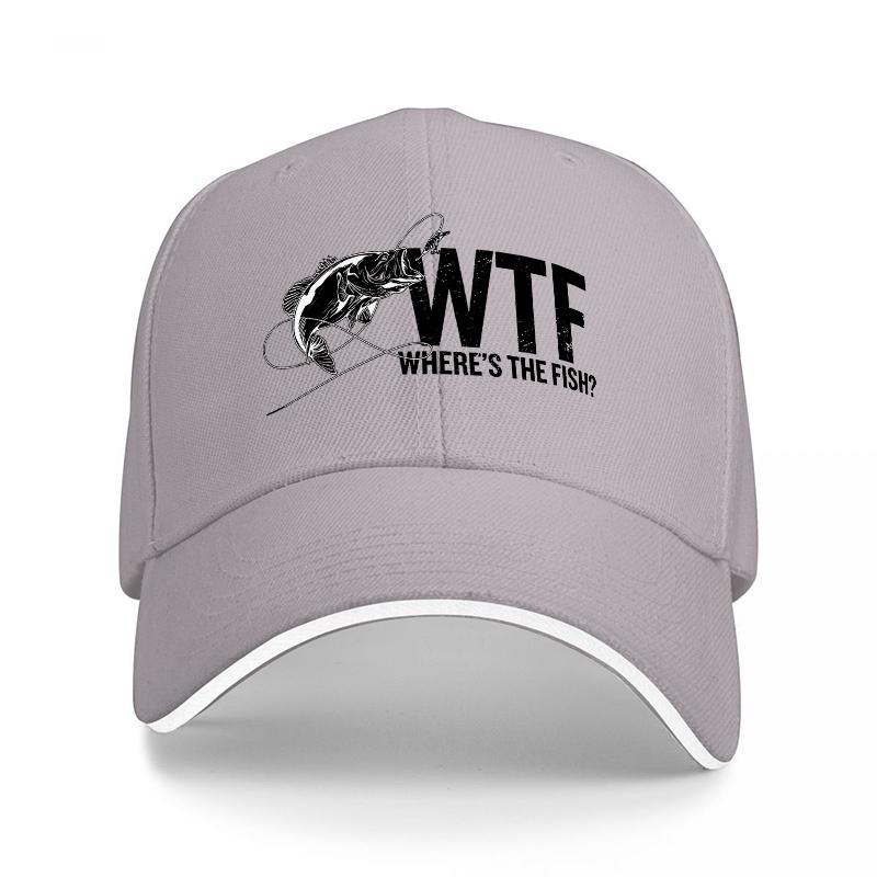 WTF WHERES THE FISH Black Baseball Cap with Fish Logo Design for Fishing Enthusiasts and Casual Wearers