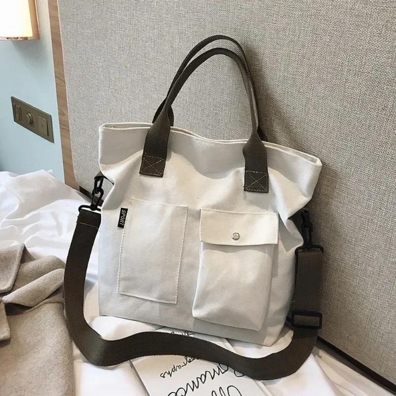 Fashion Canvas Bags Students Handbag Shoulder Bag Large Capacity Solid Color Totes Shopper Bag Casual Female Cross Body Bag