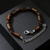 Fashion Classic Natural Stone Beaded Bracelet for Men, Adjustable Stainless Steel Chain Wristband, Agate Tiger Eye Jewelry Gift