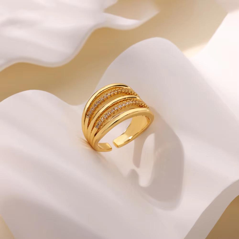 Light luxury high-end full diamond design exquisite flower stainless steel ring fashionable versatile niche design open ring