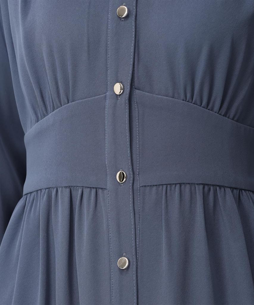 Mishmash MM447415 BLUE Shirt Dress with Front Waist Puff Long Simple Design Women's Buttons, Opening, Belt, Sleeves, Length, Basic,