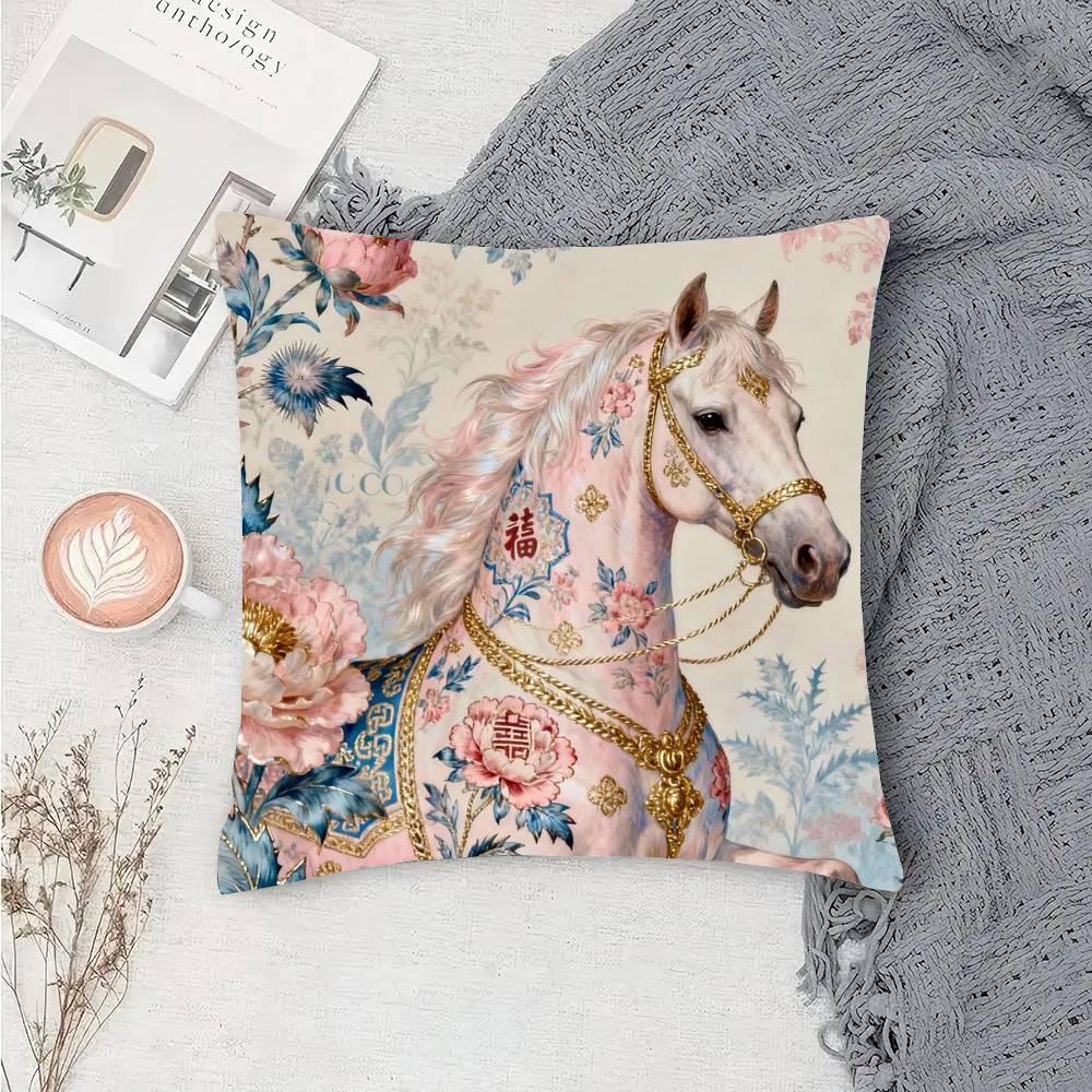 Color Horse Pillow Case Fashion Square Pillowcase Bedroom Sofa Room Ins Decoration Leisure