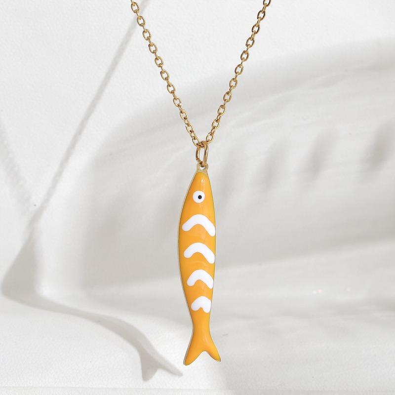 Süße Bunte Emaille Fisch Anhänger Halskette für Damen Edelstahl Streifen Fisch Charms Sommer Strandparty Urlaub Schmuck Geschenk