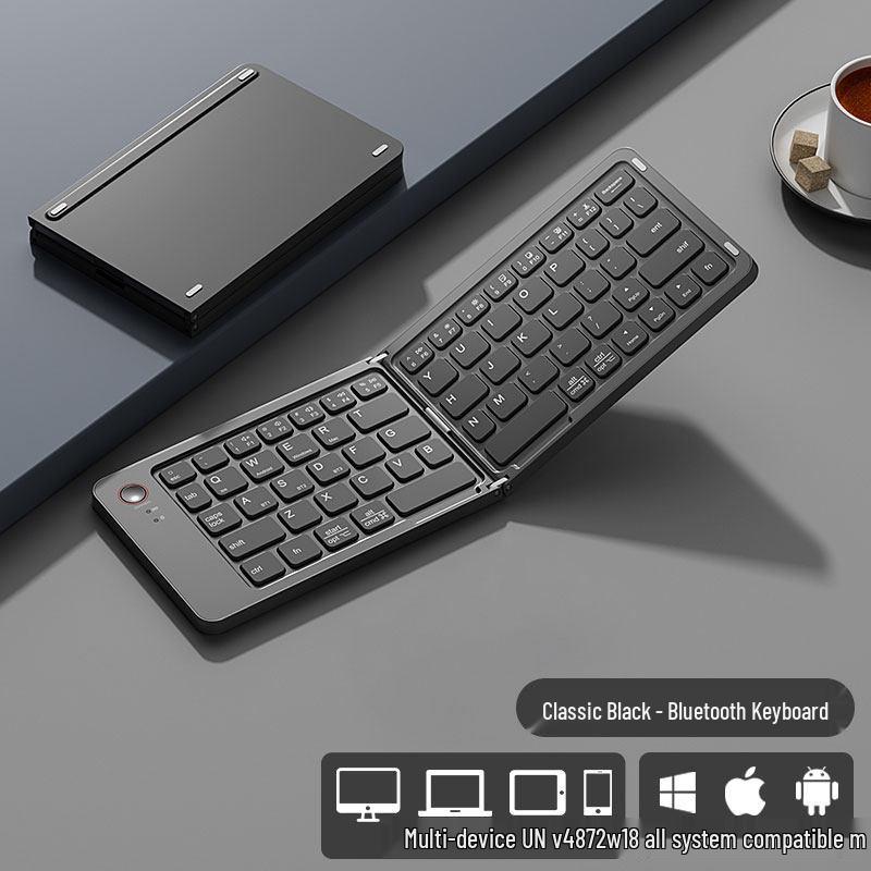 BT18 Portable Slim Double-Fold Bluetooth Keyboard for Phones, Tablets, and Office - Three-System Compatible