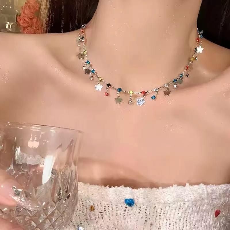 Love necklace women's new niche dopamine collarbone chain colored beaded accessories summer